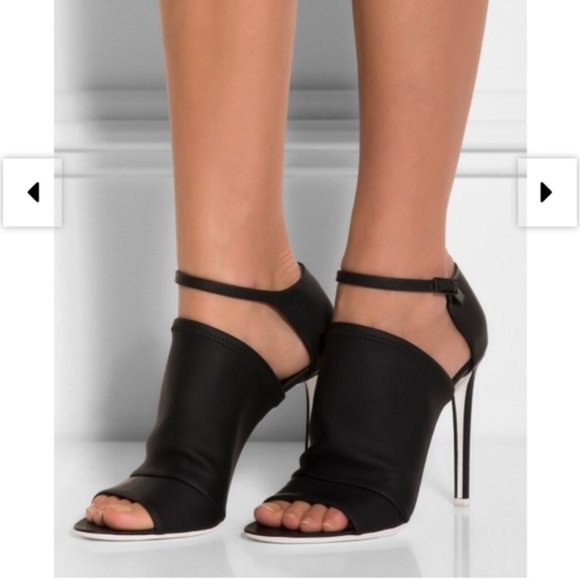 Balenciaga Shoes - BALENCIAGA Leather Peep-Toe Booties